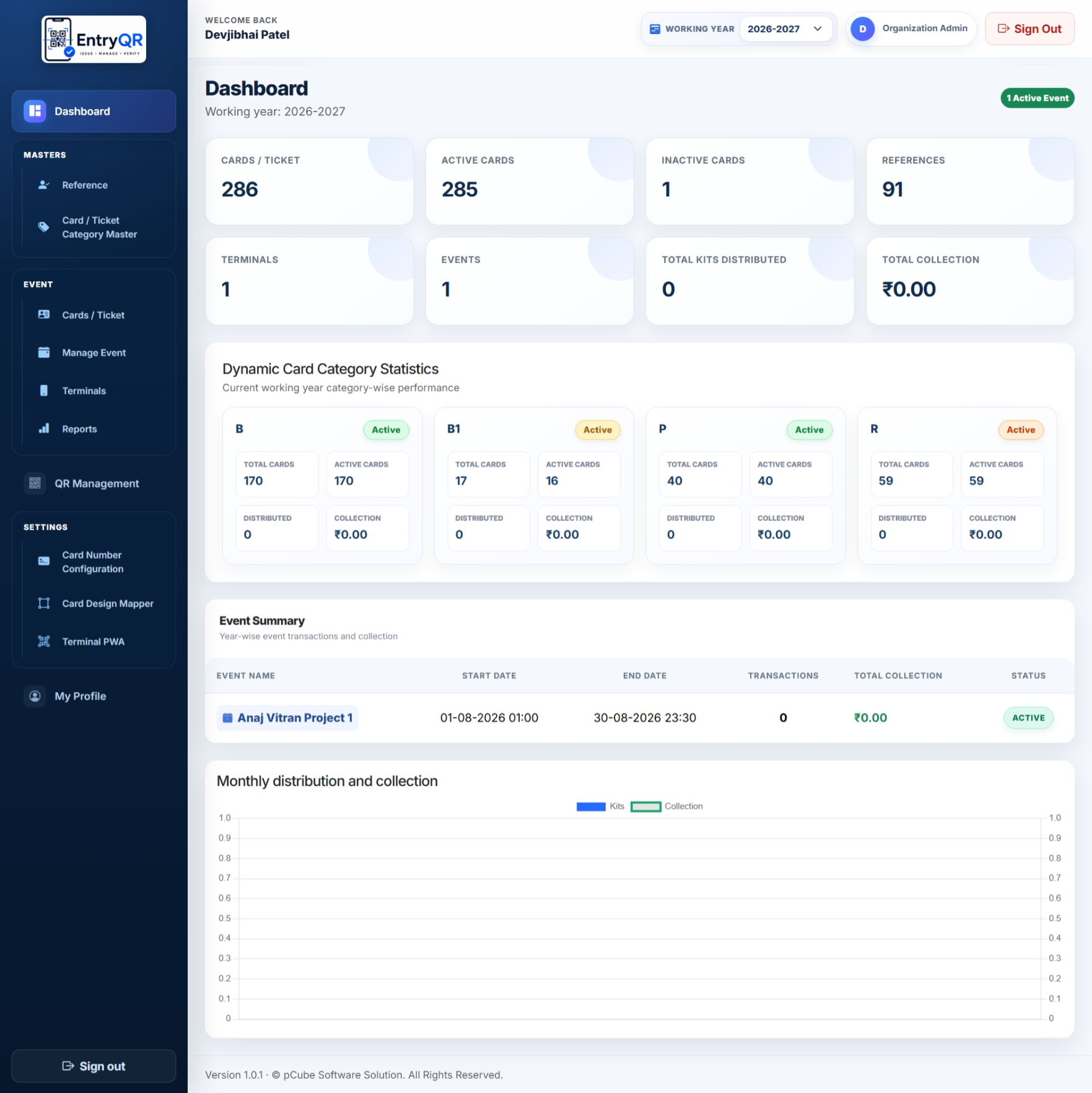 EntryQR dashboard for card and QR verification management